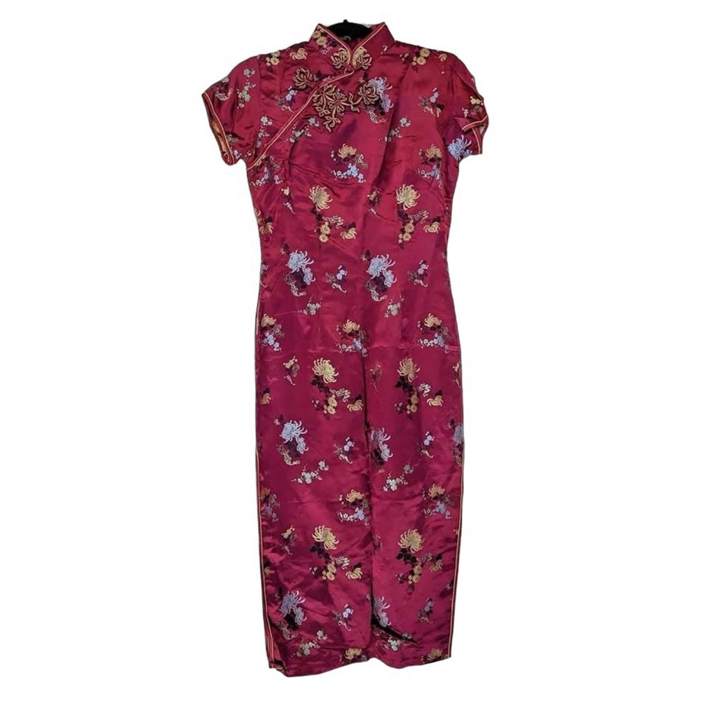 Vintage Cheongsam Asian Dress Mandarin collar modern size S Small Lunar New Year